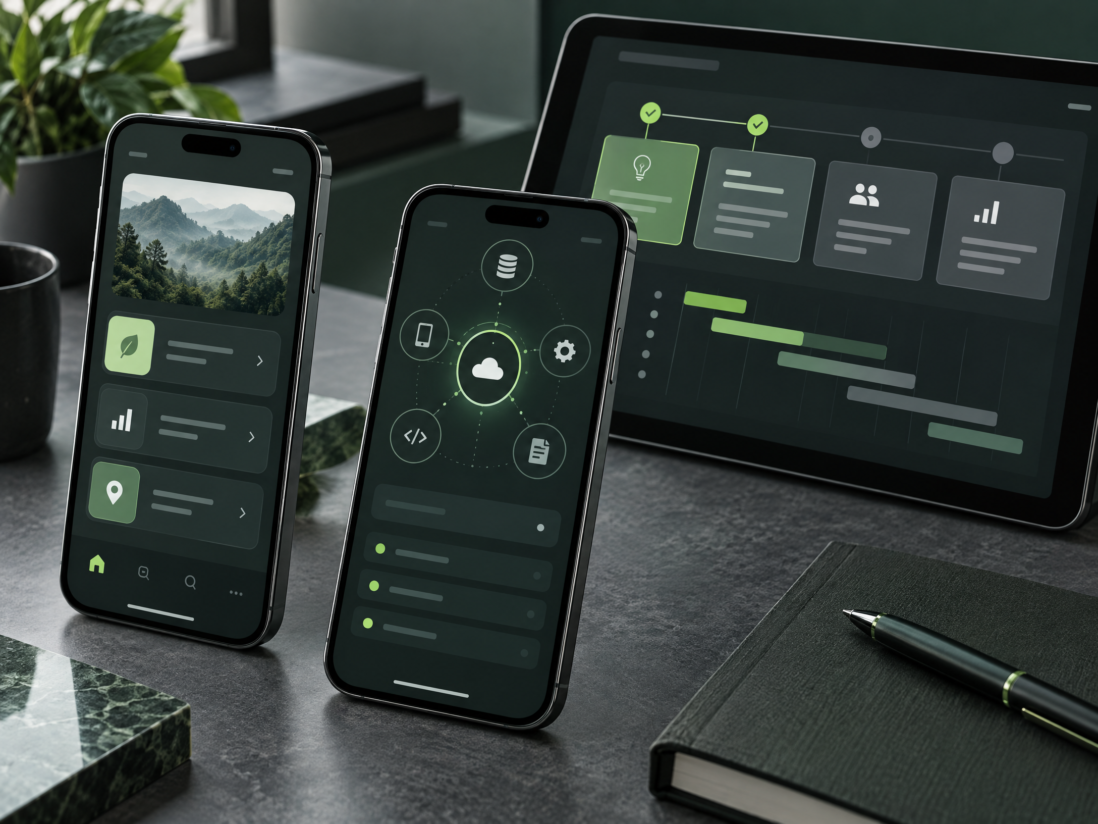 Mobile app product screens and roadmap planning for a UAE business